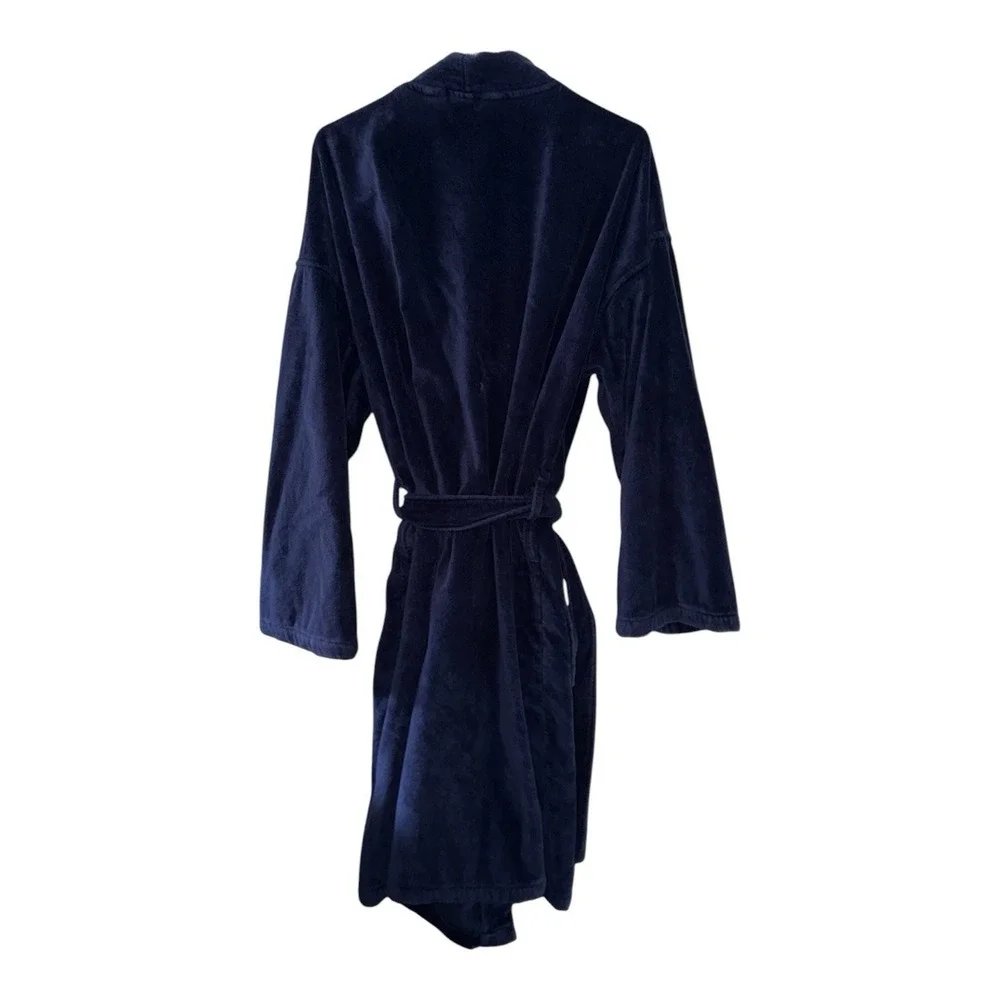 Polo Ralph Lauren Bath Robe Men's S/M Navy Blue Cotton Terry Belted Sleepwear
